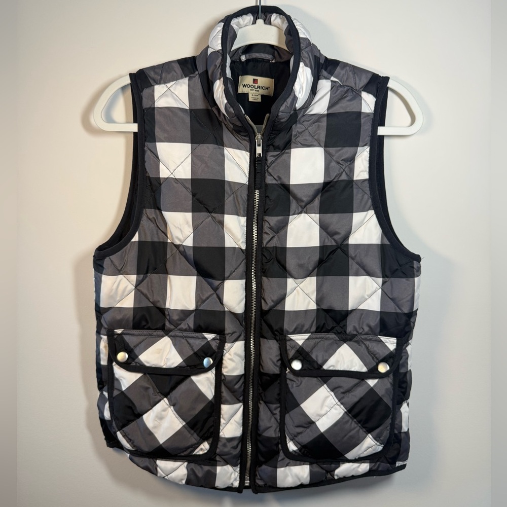 Vintage Whoolrich Plaid Quilted Womenâs Puffer Vest Duck Down Filled Size Small